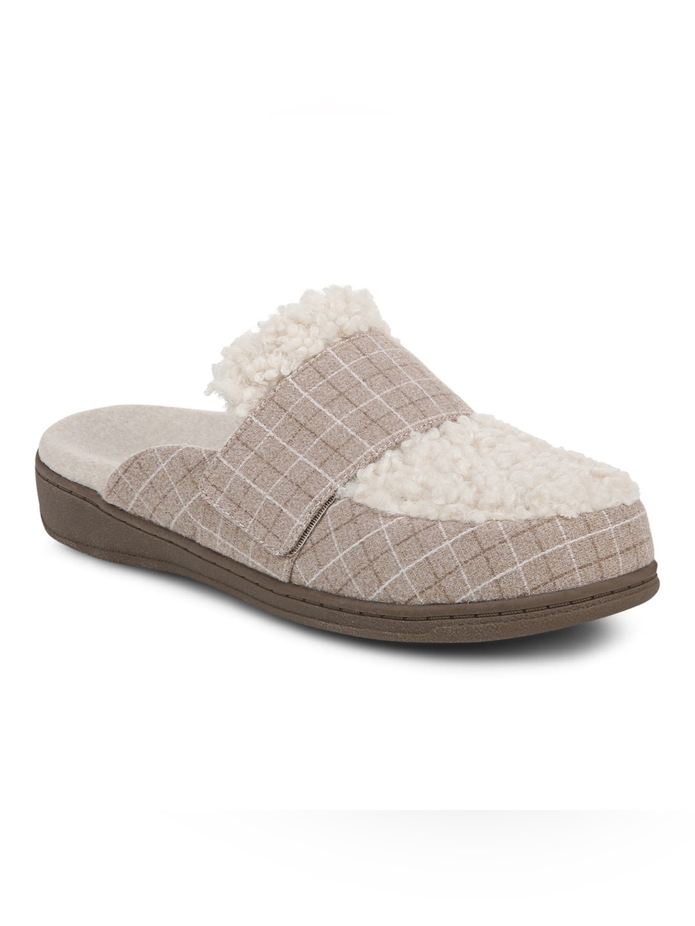 VIONIC GEMMA II CREAM PLAID SLIPPERS 8